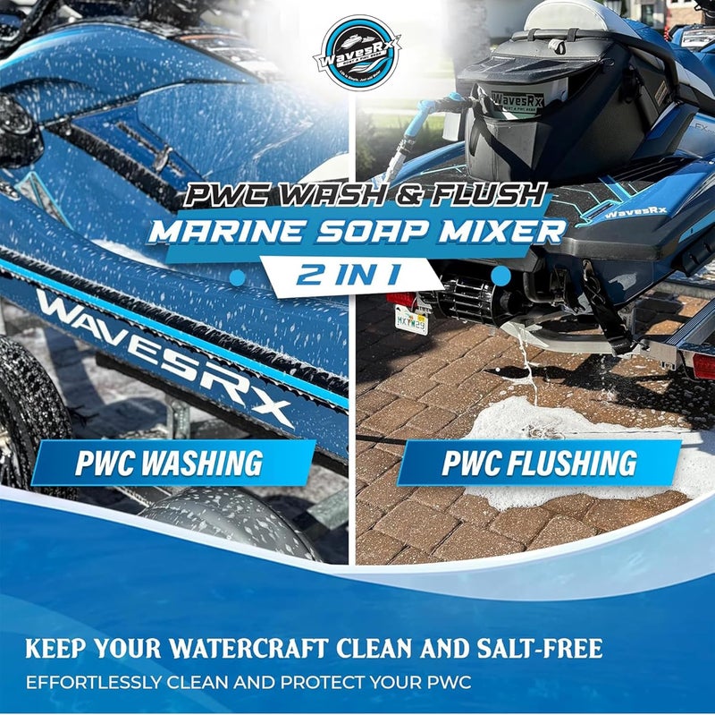 WAVESRX PWC & Boat Wash Sprayer & Engine Flush Mixer to Wash Salt Away | Dual-Use Marine Soap Foamer to Quickly Wash and Rinse | Cleaning Kit for Boating with Garden Hose Quick-Connect - Image 2